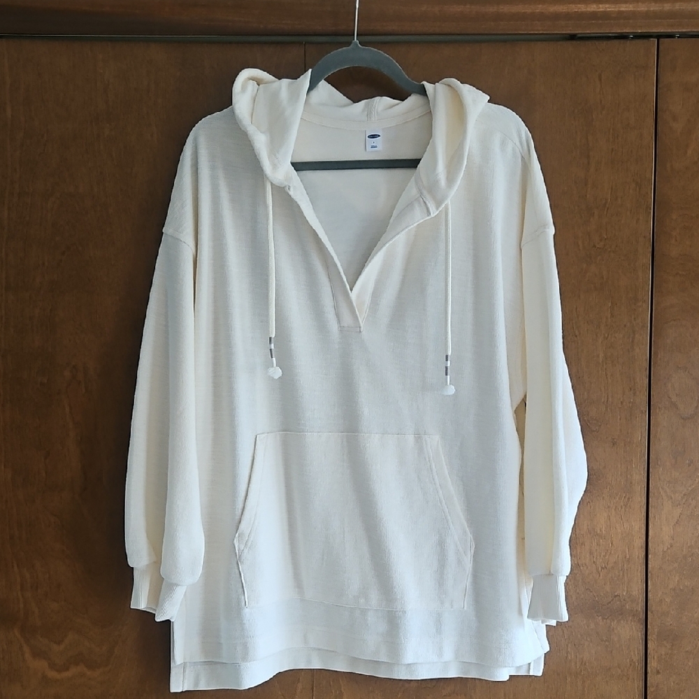 Cream Hooded Pullover with Front Pocket